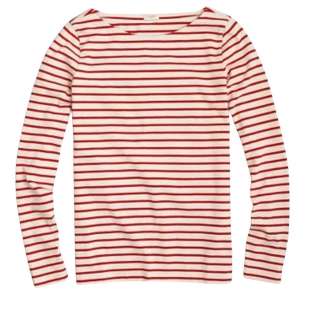 J. Crew Factory Red White Striped Boatneck Long Sleeve Classic Preppy Shirt. XS.